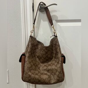 Coach Tan and Brown Signature Shoulder Bag